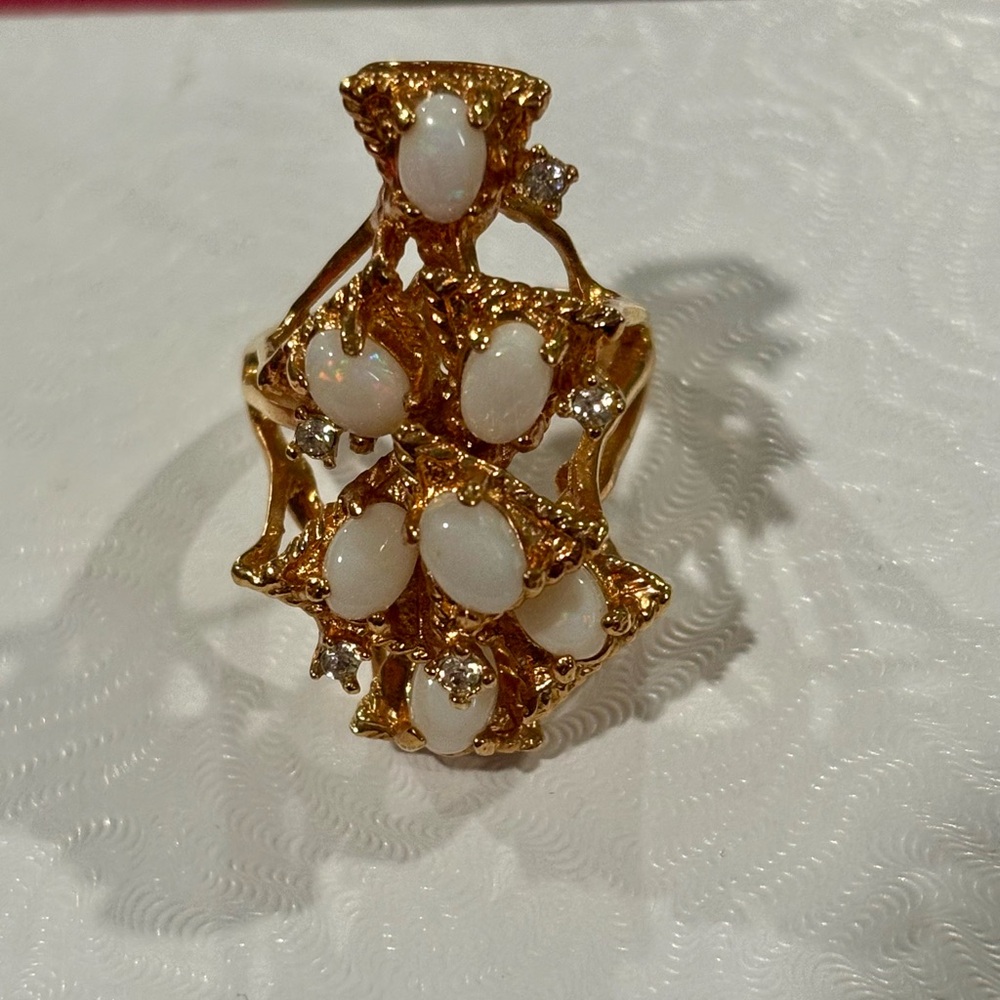 Gold And White Opal Statement Ring - image 1